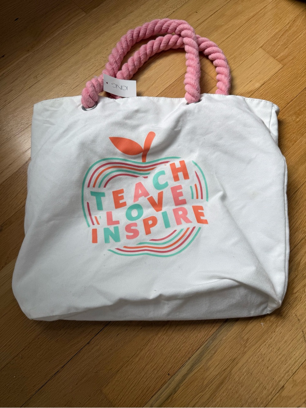 Icing White Canvas Tote with Pink Rope Handles and Coral Mint Graphic